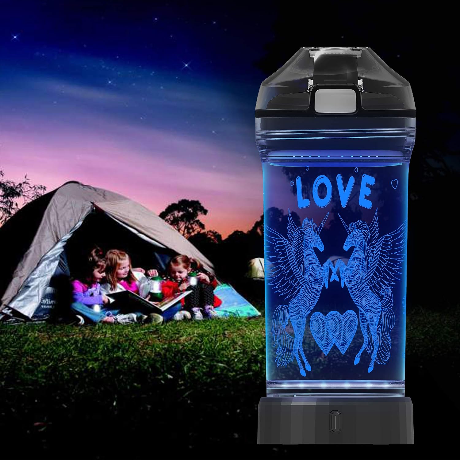 Lightzz Kids Water Bottle with 3D Glowing Unicorn LED Light - Tritan BPA Free - Creative Ideal Travel Cup Fairy Gift for Back to School Girl Child Holiday Camping Picnic (Unicorn 14 Oz) image 4