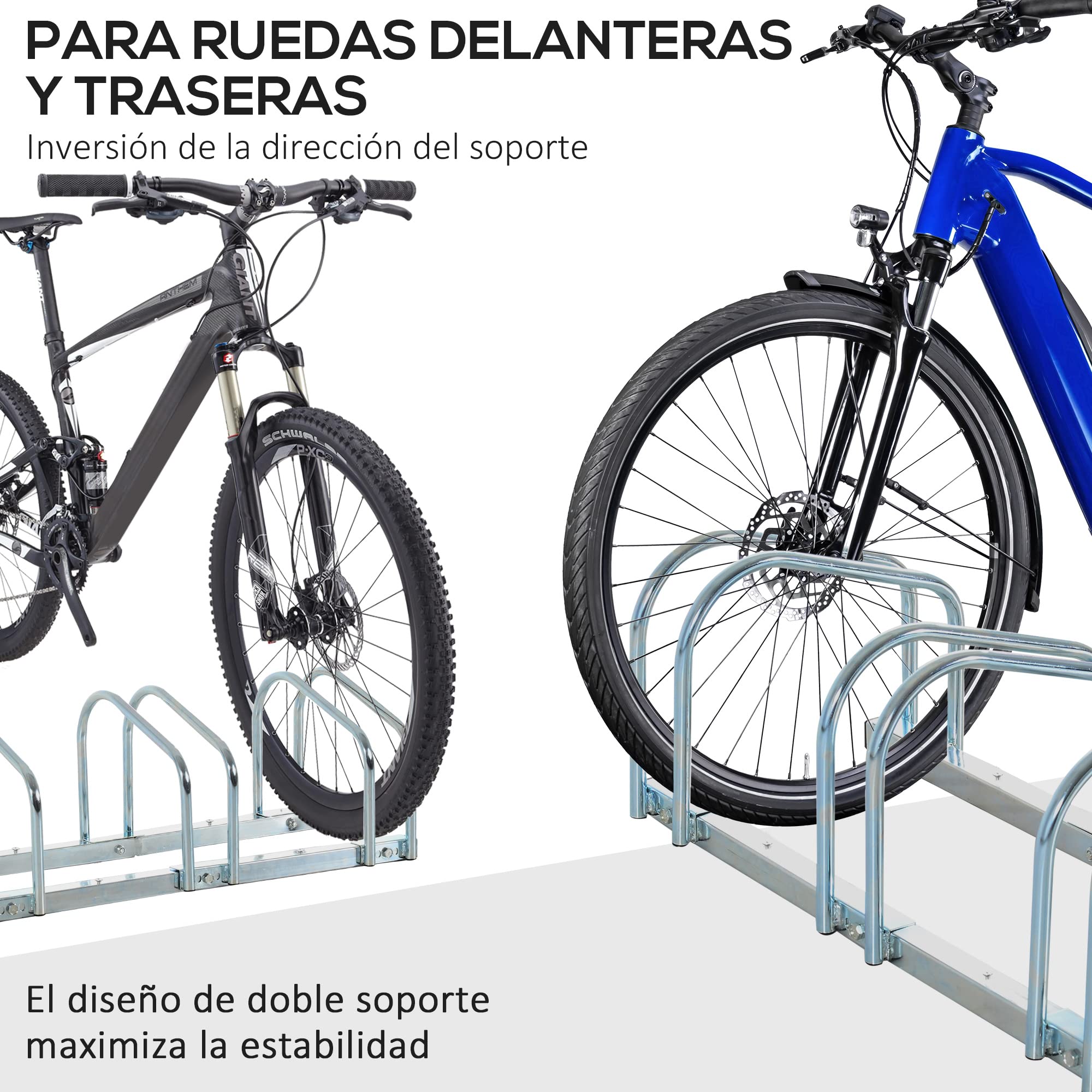 HOMCOM Aparcamiento para Bicicletas Soporte de Acero 110x33x27 cm Plata | Para Aparcar Bicicletas, en el Suelo o Pared, Estacionamiento para Interior y Exterior