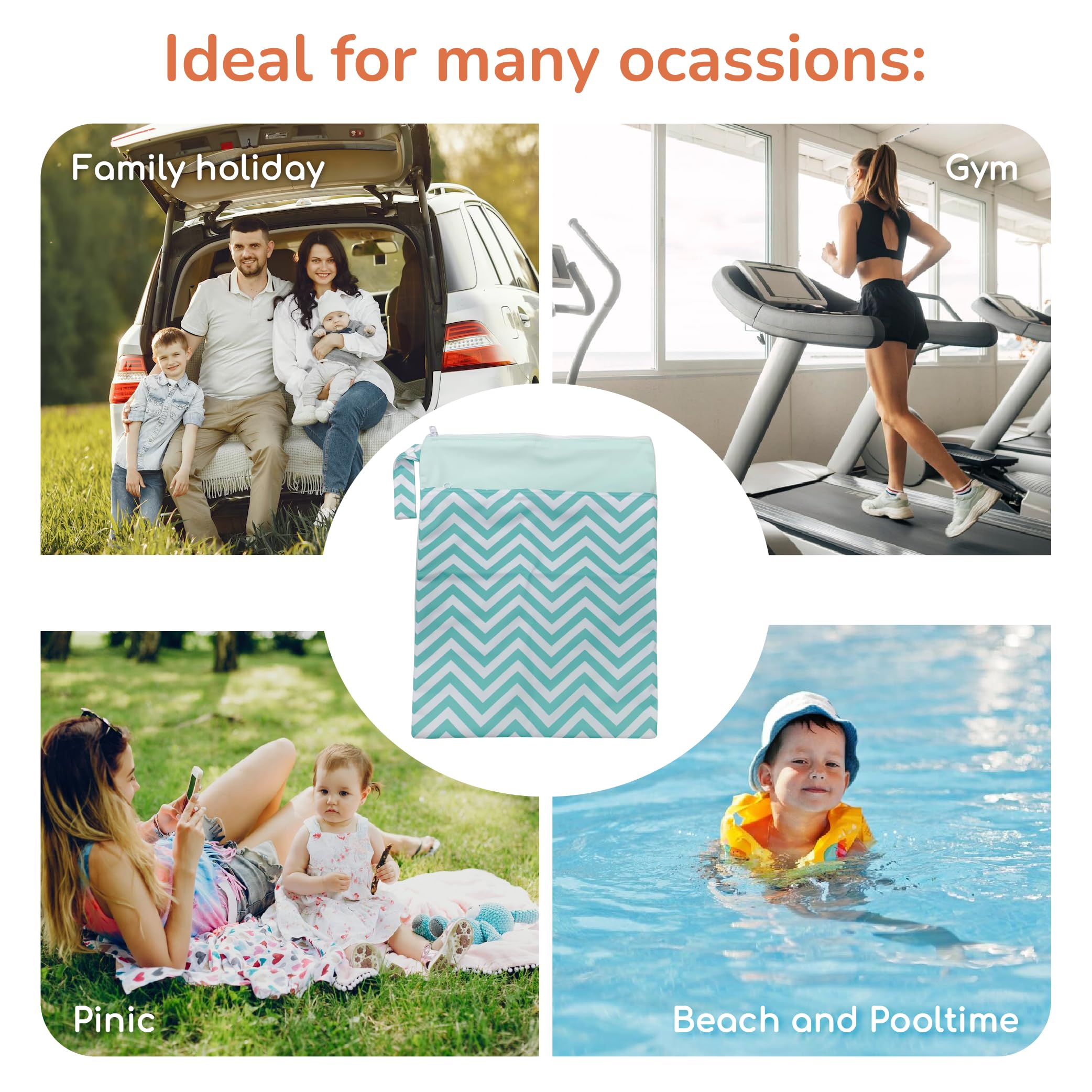 Chippi & Co Borsa bagnata per costume da bagno e asciugamani, borsa asciutta per bambini, borsa da viaggio per vestiti sporchi, per pannolini, vestiti, bikini, palestra, spiaggia, piscina,