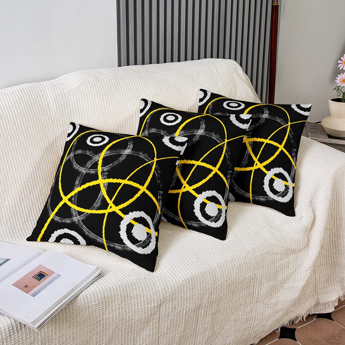 Paquete de 4 fundas de almohada decorativas geométricas, suaves, modernas, abstractas, cuadradas, para sofá, dormitorio, amarillo, gris, negro, rayas, fundas de almohada de 20 x 20 pulgadas