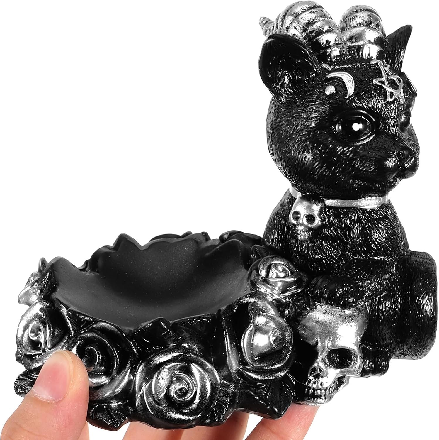 Didiseaon Crystal Ball Display Stand with Creative Resin Base, Portable and Lightweight Desktop Sphere Holder for Halloween and Living Room Table Decor, Unique Vintage Style Black Pedestal