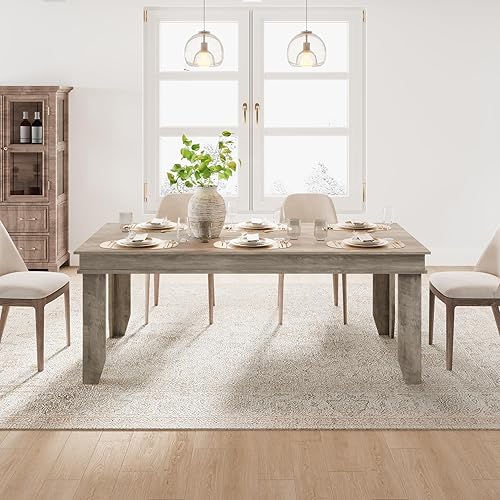 GarveeHome Mesa de comedor de granja para 6-8 personas, mesas de cocina de 71 pulgadas de largo con marco resistente de madera, mesa rectangular
