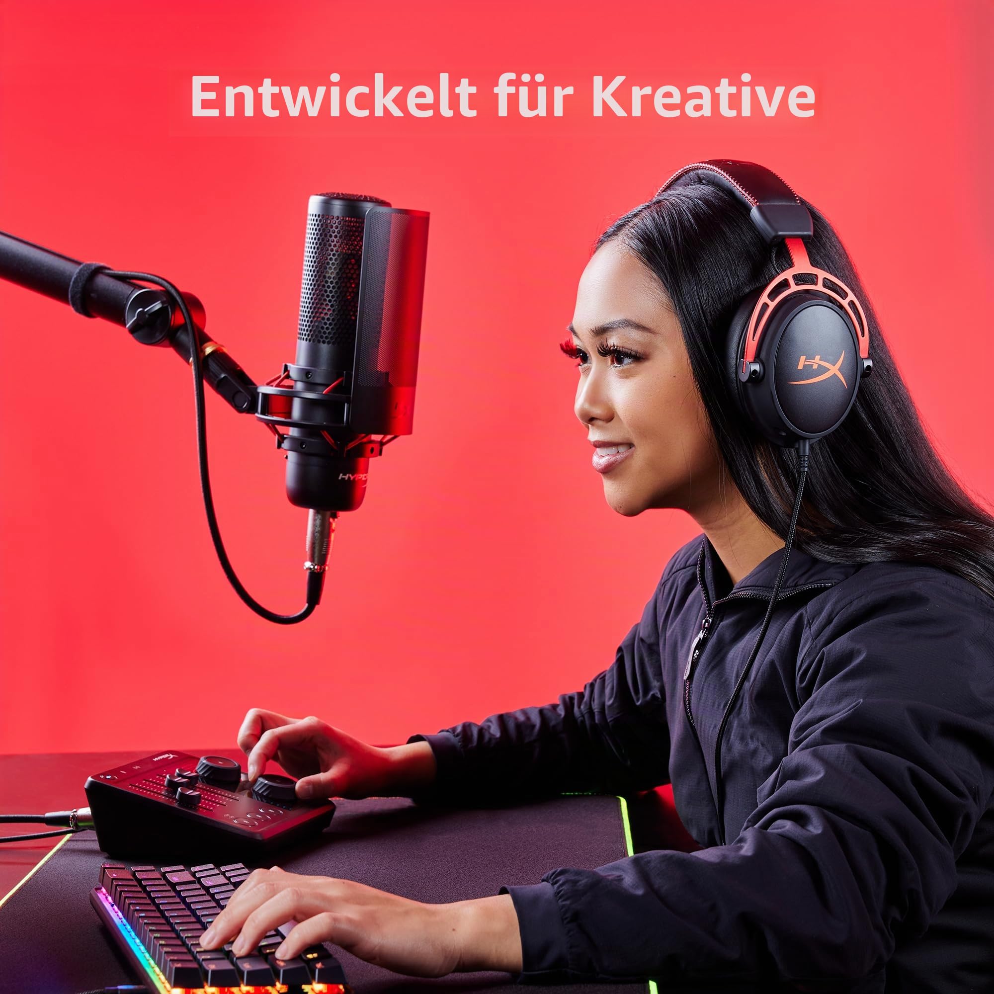 HyperX Audio Mixer – USB-C Audio-Interface mit XLR-/TRS-Kombibuchse, 3,5-mm-Eingang, 24-Bit/96 kHz Aufnahmequalität, 48 V Phantompower, Schwarz