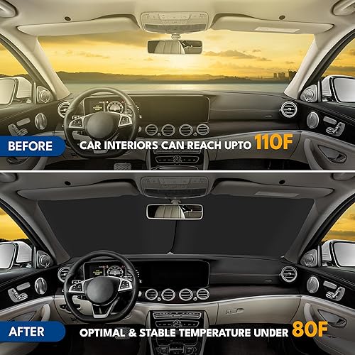 Miniatura 8 de EcoNour Parasol para parabrisas de automóvil 2 piezas protector solar de poliéster duradero de 230T para ventana delantera bloquea los rayos UV