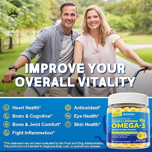Miniatura 6 de Gomitas veganas Omega-3 de 1000 mg + CoQ10+Magnesio - EPA 600 mg y DHA 400 mg, aceite de pescado Omega 3 suplementos alternativos para mujeres,