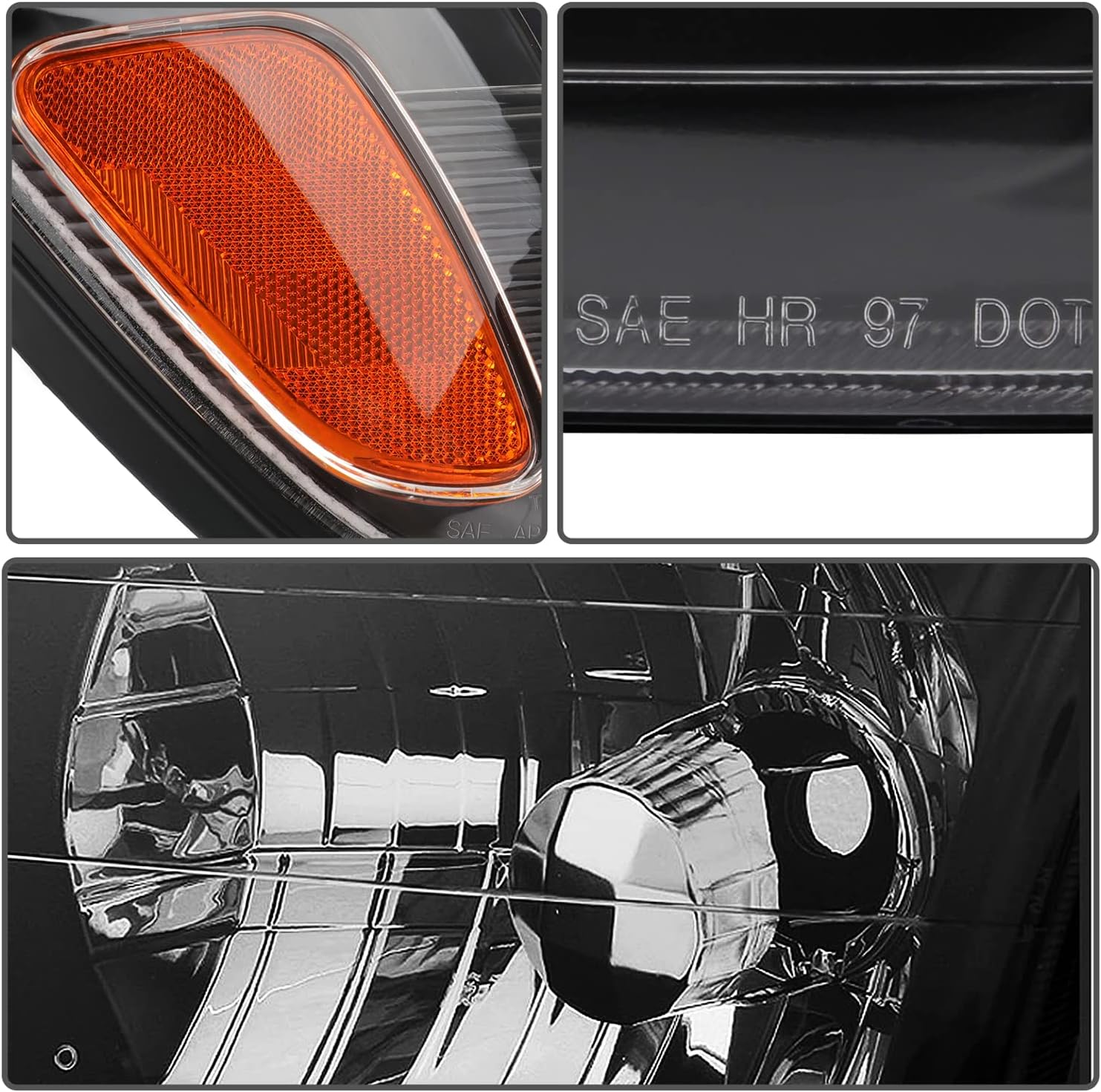 ECCPP Headlights for 2001 2002 2003 2004 for Toyota Tacoma Pair Headlight Assembly Black Housing Amber Reflector 81110-04110
