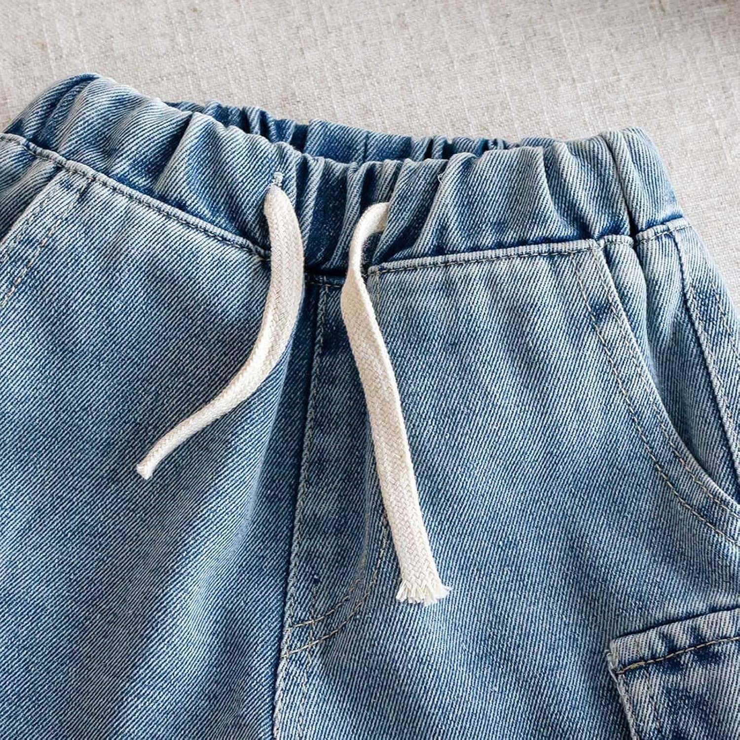 Toddler Boys Denim Shorts Kids Elastic Drawstring Waist Cargo Jean Shorts with Side Pockets Casual Summer Wear 2-12Y