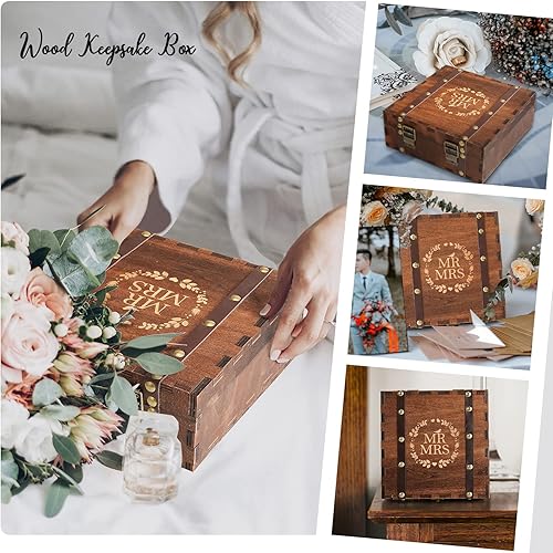 Miniatura 7 de AW BRIDAL Caja de Recuerdos de Boda para Señor y Señora para Parejas, Cajas de Madera con Tapa, Regalos de Despedida de Soltera para Novia, Fiesta