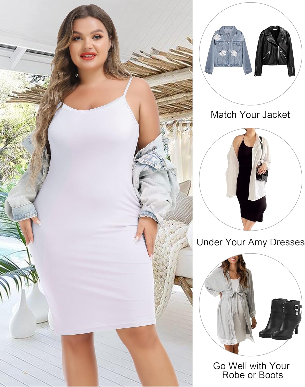 Vlazom Women's Plus Size Full Slip Dresses V-Neck Soft Nightgown Adjustable Spaghetti Strap Mini Casual Dress Under Dresses - Image 4