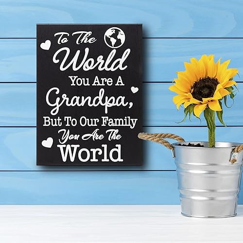 Miniatura 4 de JennyGems Letrero de madera con texto en inglés "To the World You Are a Grandpa But To Our Family You Are the World", decoración de estante para