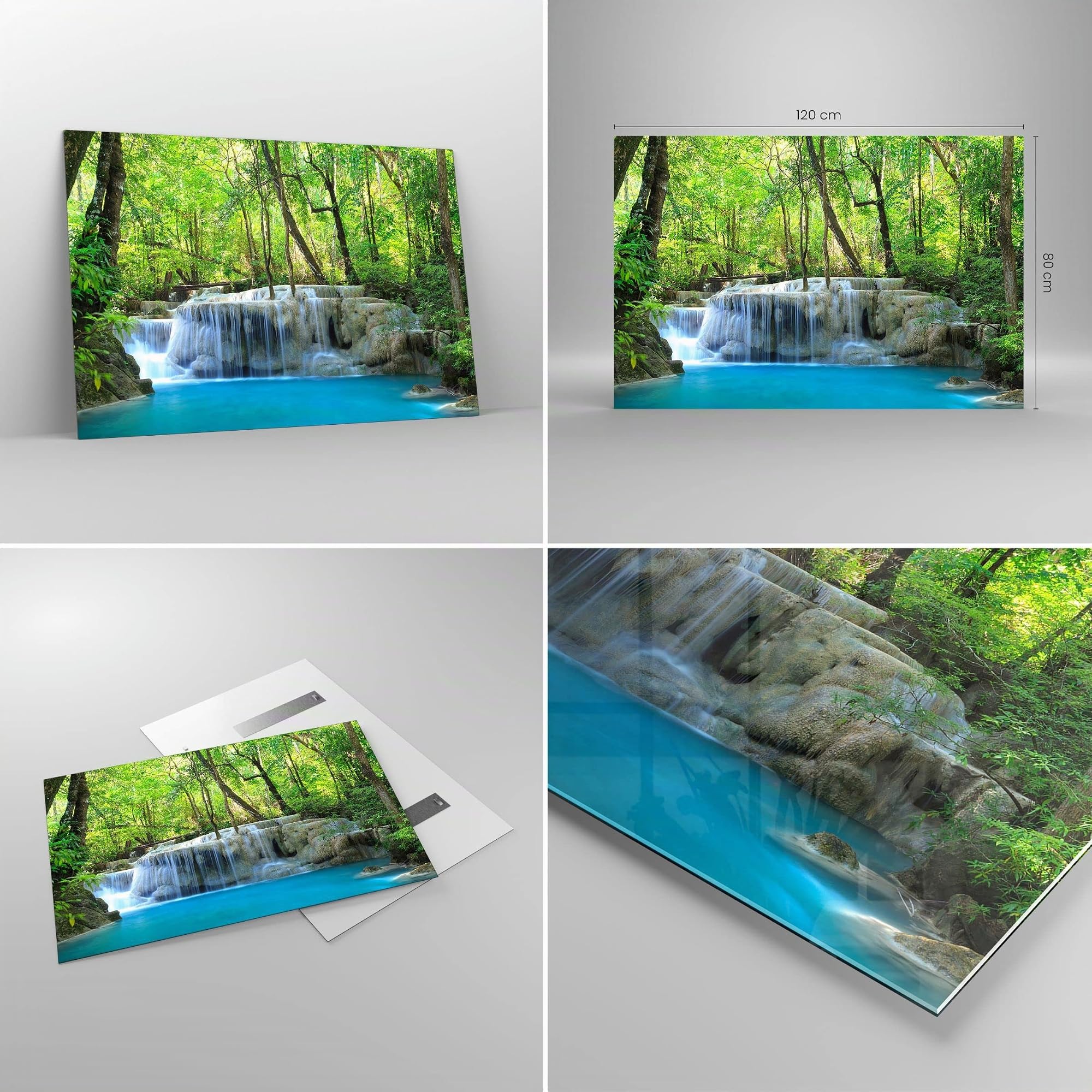 Decoracion Salon Cascada bosque medio ambiente Vidrios decorativos 120x80cm Cuadro Sobre Vidrio Moderno Cocina Cuadros Pared Impresiones Impresión en Cristal Wall Art Prints Grande XXL GAA120x80-2664
