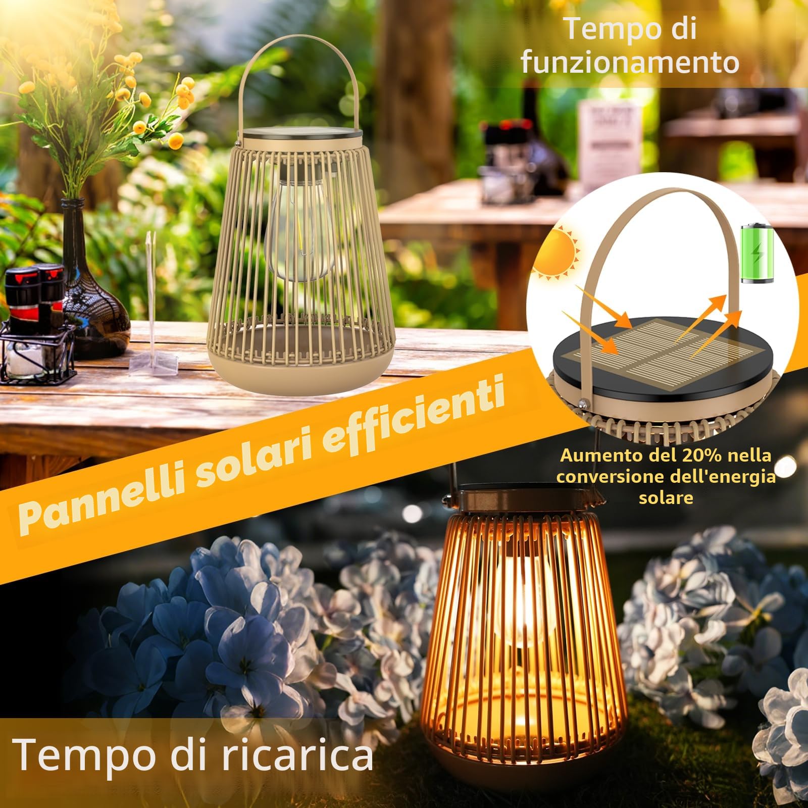Lanterne da Esterno, KagoLing Lanterna da Esterno 4 Pezzi Lanterne Solari da Esterno IP65 Impermeabili, Interruttore Automatico, Decorazione per Giardino, Patio, Balcone, Terrazza, Feste