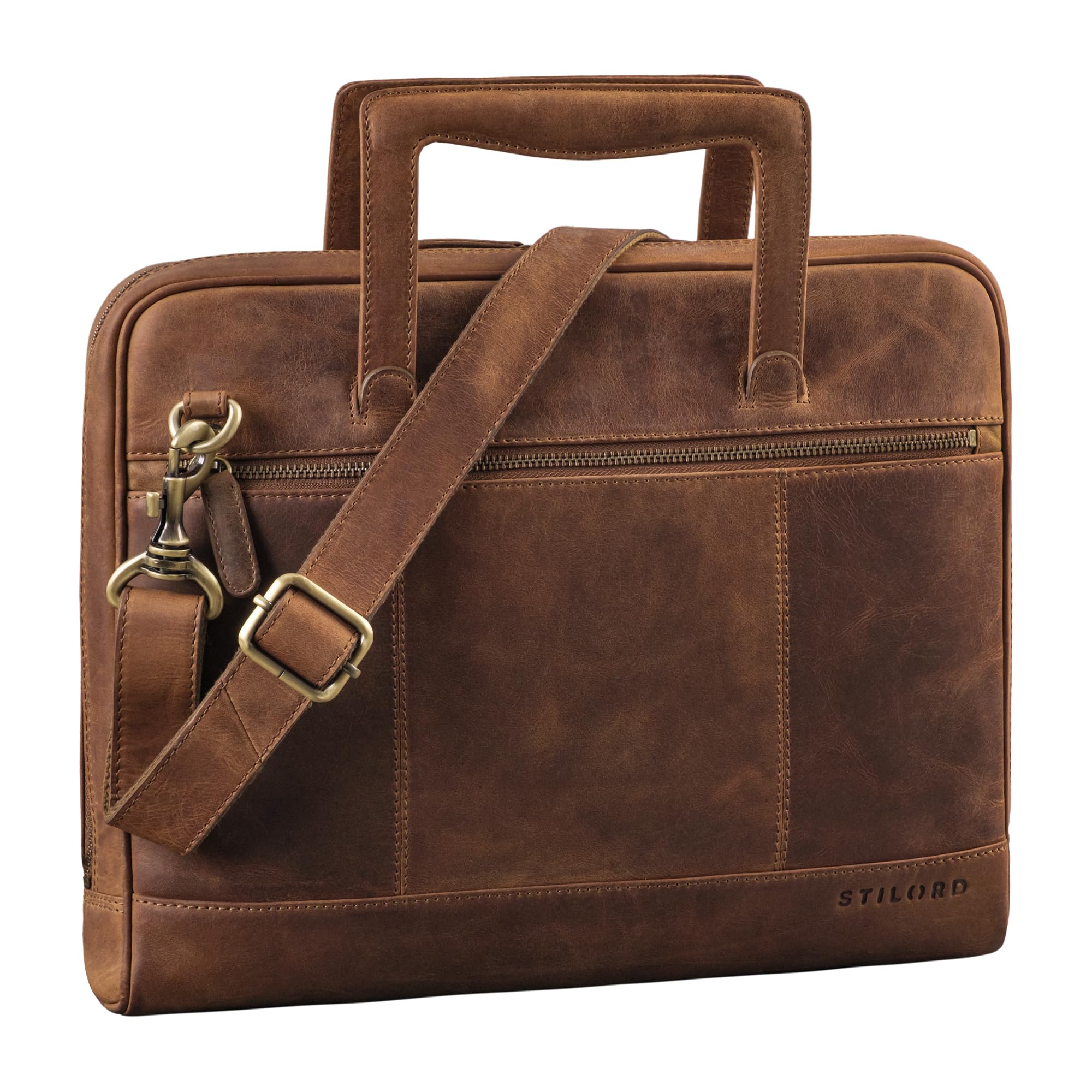 STILORD Tristan Laptop Umhängetasche Herren Leder Laptoptasche 14 Zoll Business Taschen Herren Schultertasche Aktentaschen Tablet Tasche Laptop Schutzhülle Farbe:mittel - braun