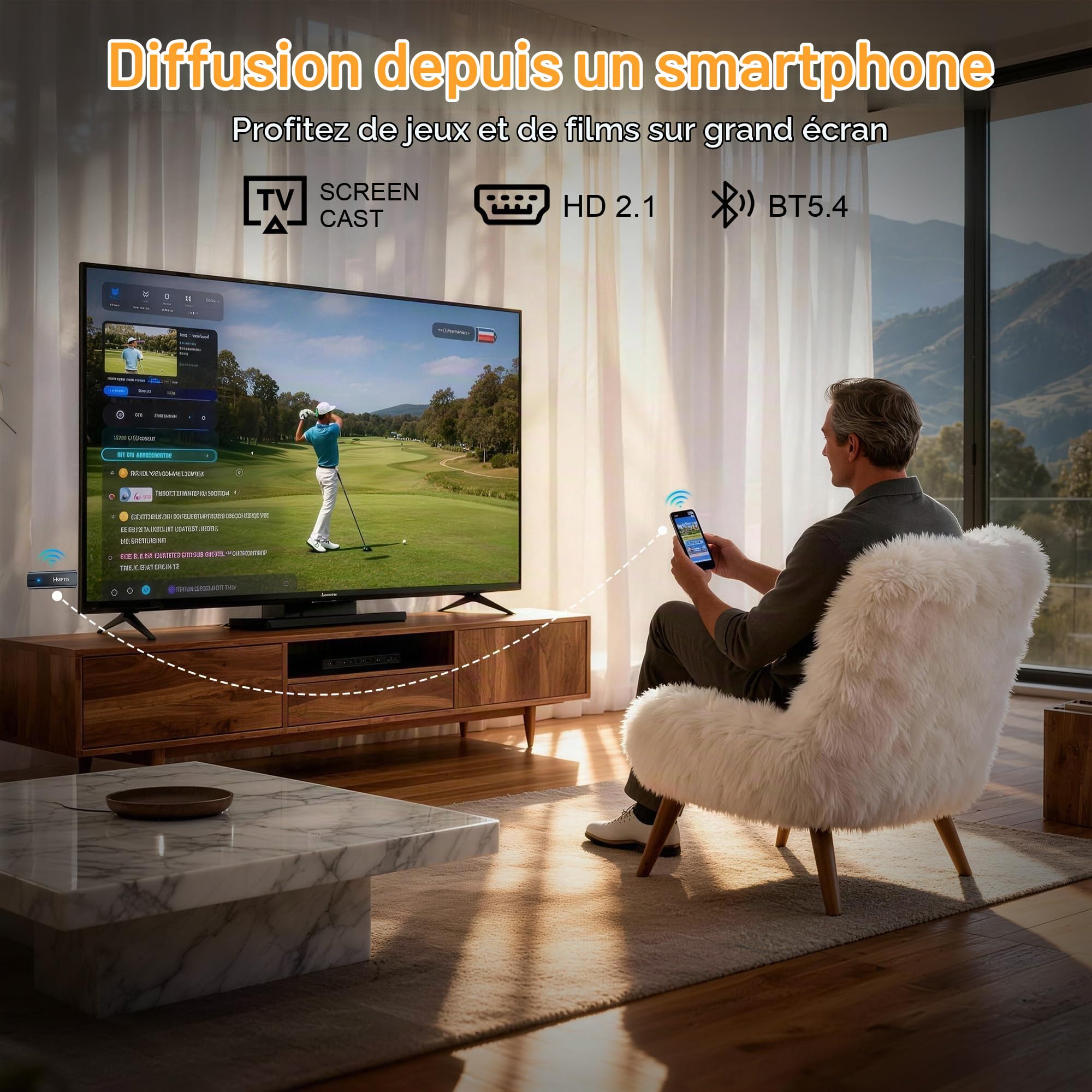 Clé TV Android 14, RK3539 Quad-Core, 2 Go de RAM 16 Go de ROM, WiFi 6, BT 5.4, 4K