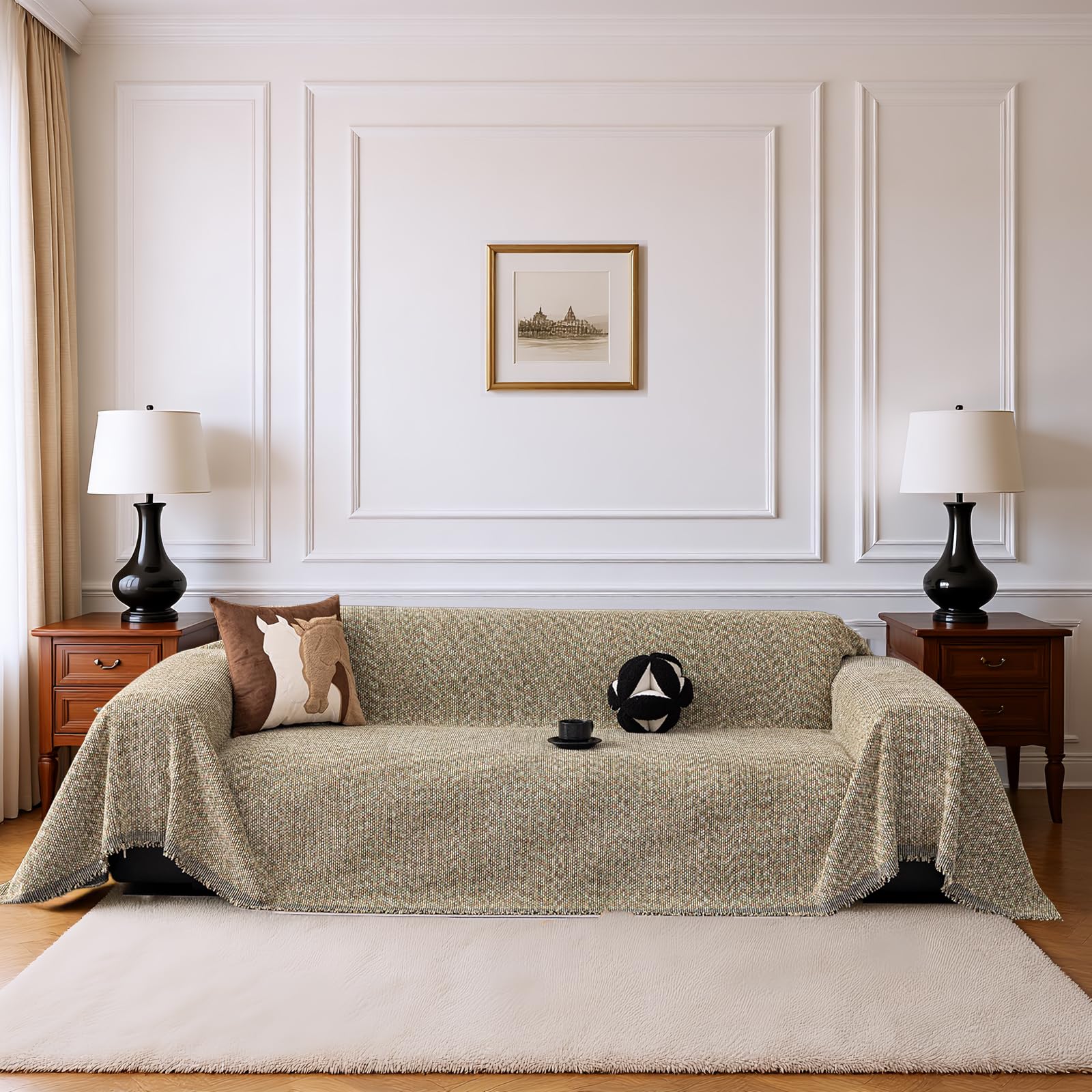Housse de canapé en chenille haut de gamme vert forêt 300x180