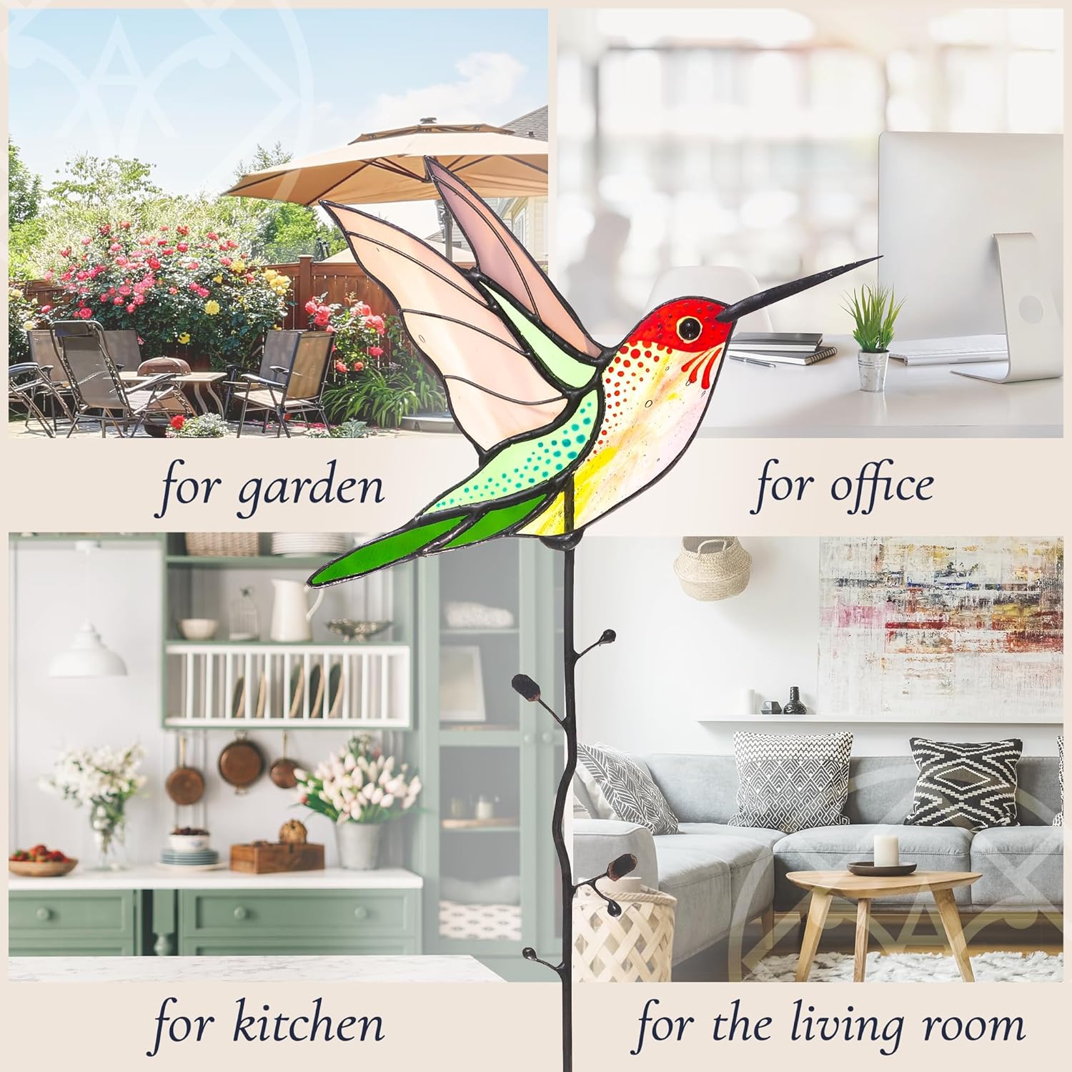 Stained Glass Hummingbird Suncatcher – Handcrafted Decorative Stake Adornment for Indoor & Outdoor – Lovely Garden Decor – Glass Artwork for Flowerpot Decoration