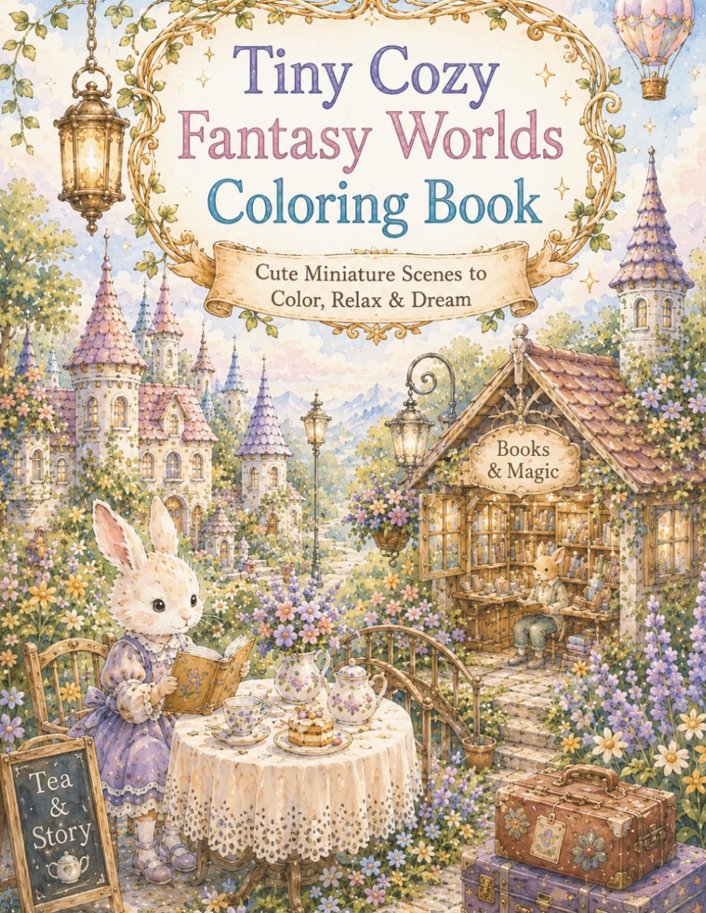 Tiny Cozy Fantasy Worlds Coloring Book