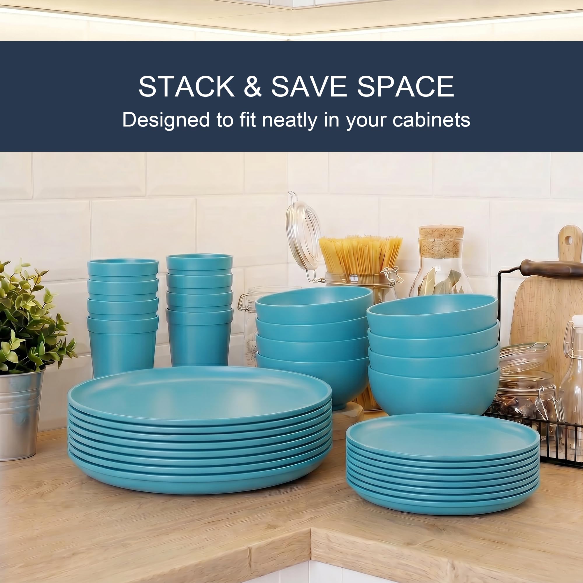 56 Piece Plates & Bowls Set - Unbreakable Dinnerware -7