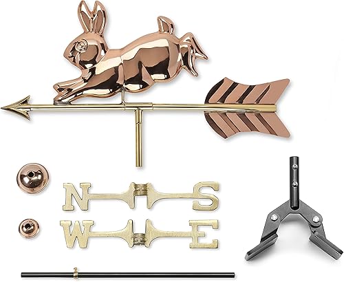 Miniatura 3 de Good Directions Veleta Rabbit Cottage, cobre pulido, incluye soporte de techo