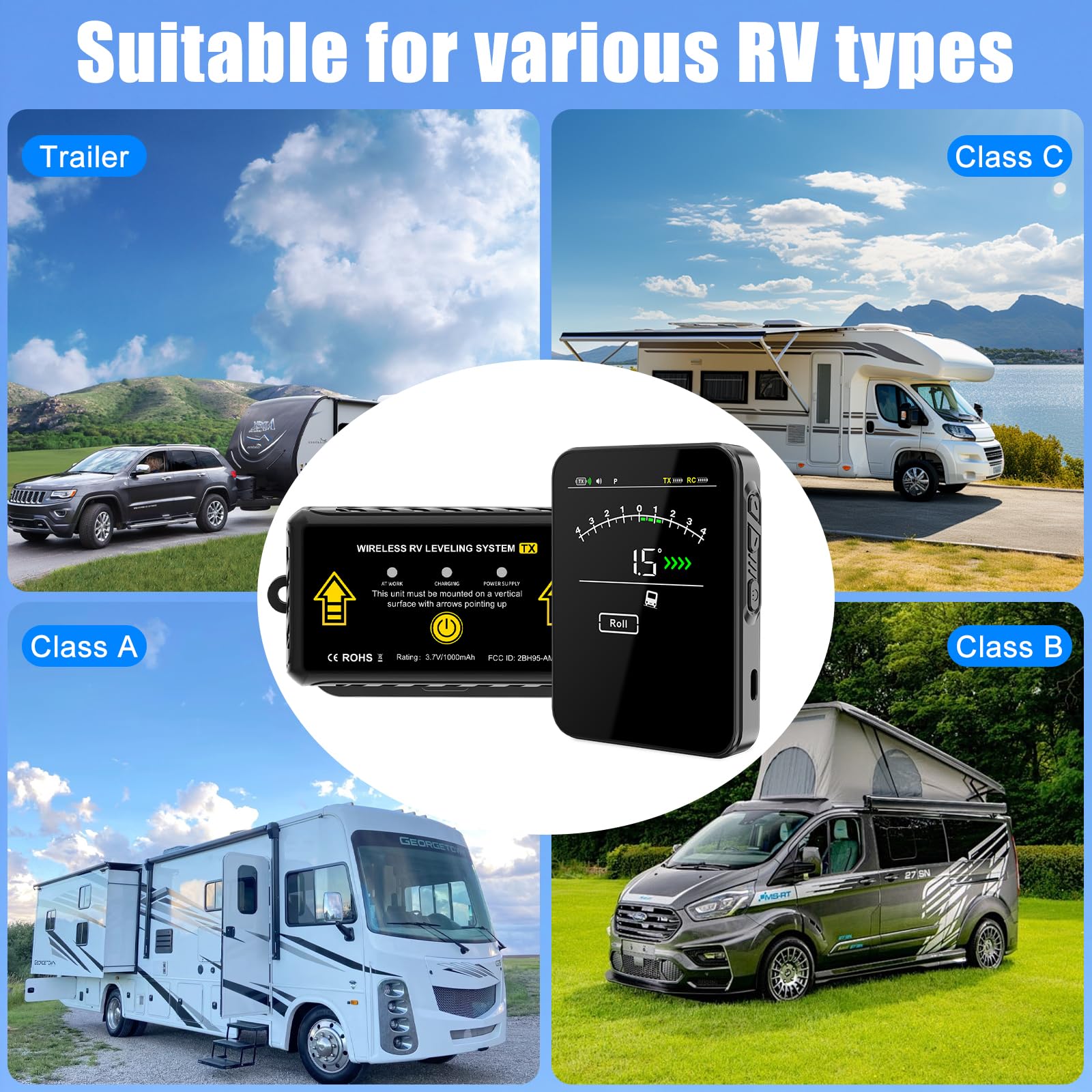 OBEST Niveau camping car, Système de Nivellement Camping-Car, Niveaux Caravane, RV leveller Connexion sans Fil, Nivellement pour Caravane, Accessoires Camping Car Caravane Van aménagé Universel
