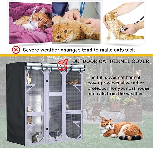 Miniatura 3 de Cubierta para casa de gato para exteriores, 600D, resistente, impermeable, cobertura completa, cubierta grande para casa de gato, cubierta de jaula