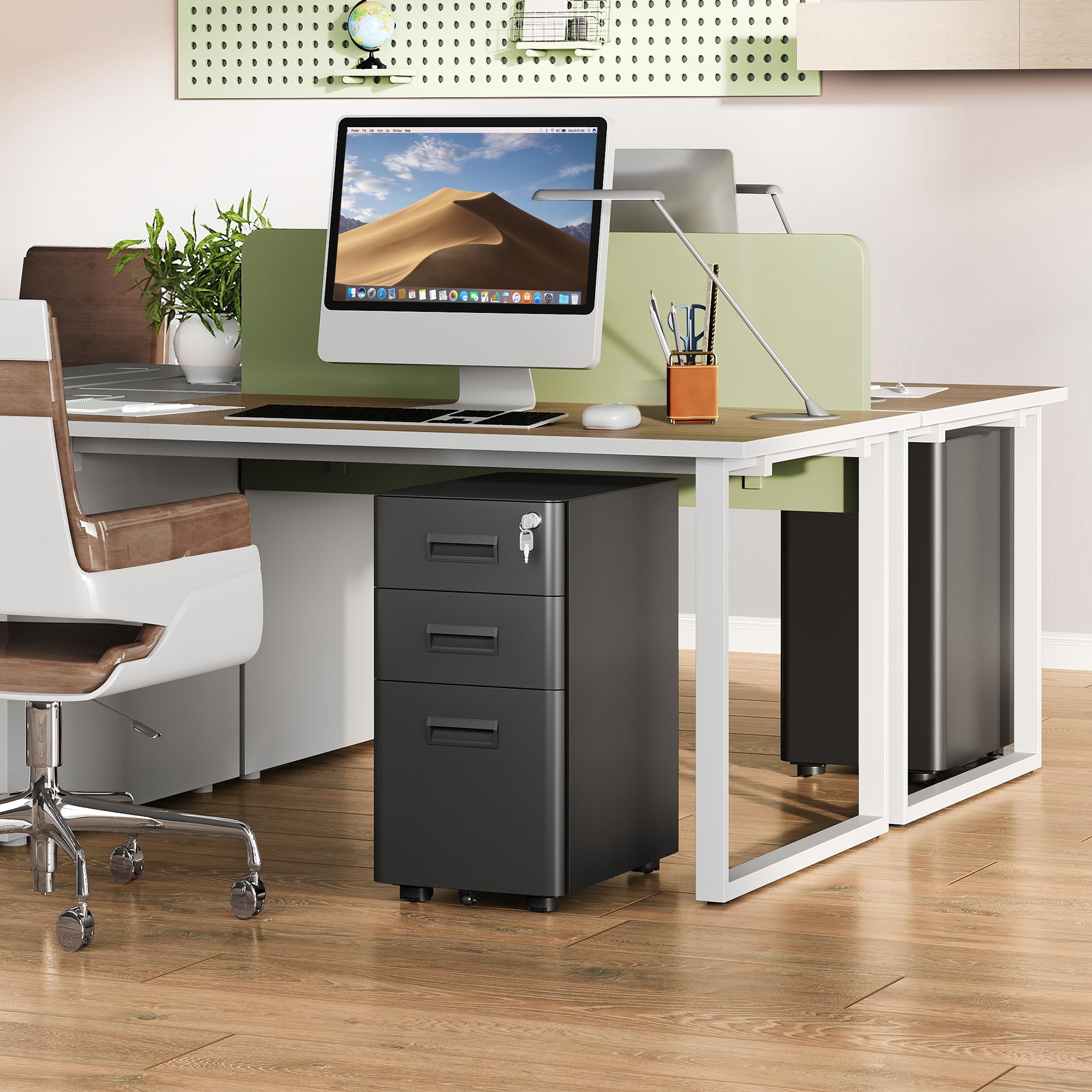 DEVAISE 3-Drawer Slim File Cabinet, Small Mobile Filing Cainet with Lock for Home Office, Fits Letter/Legal/A4 Size, 11.8 x 17.7 x 23.2 Inches (Pre-Assembled, Black): Black 17.7" D x 11.8" W x 22.8" H