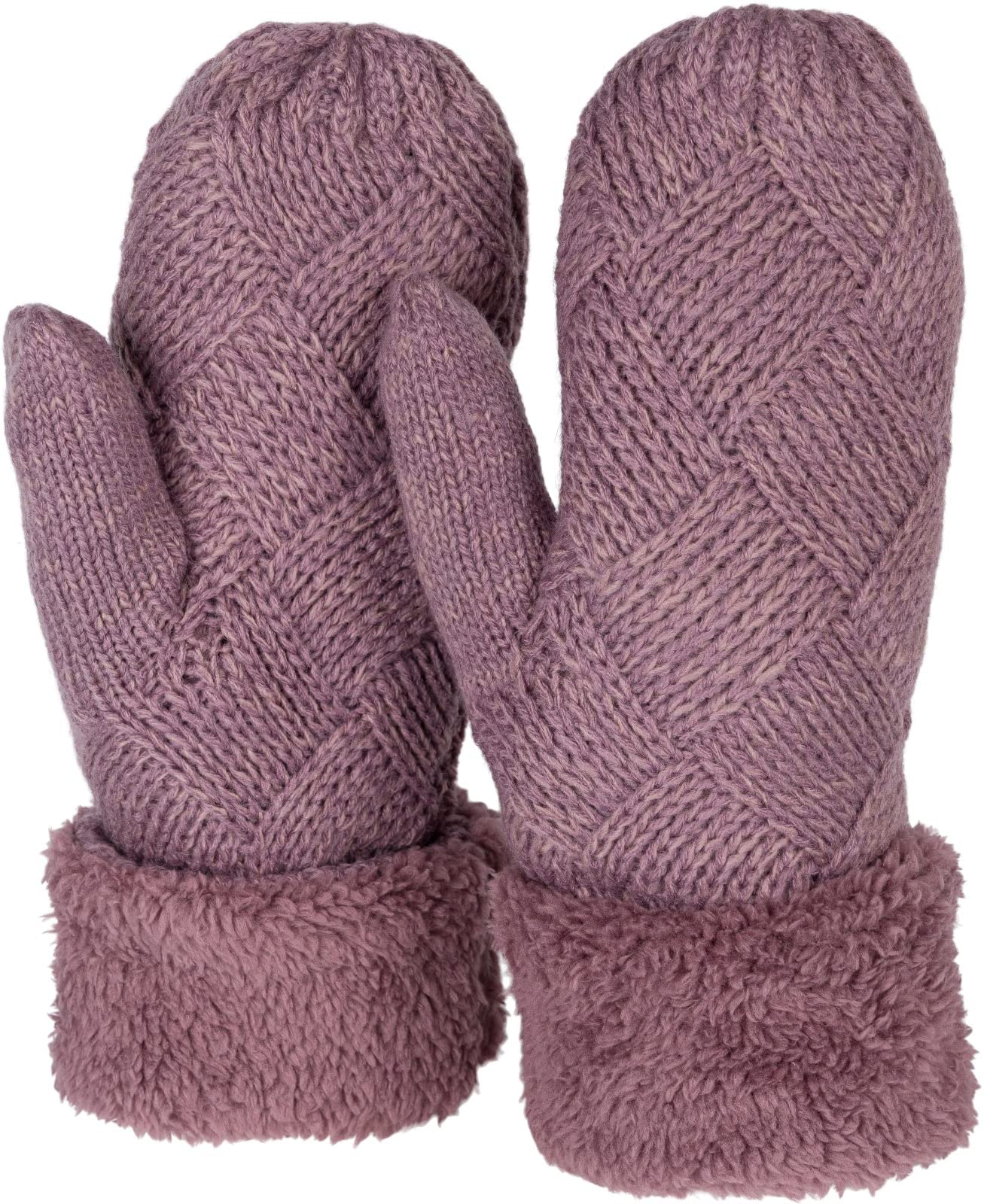Stylebreaker Women's Mauve Warm Winter Knitted Mittens, Gloves With Diamond Pattern, Thermo Fleece, Knitted Gloves 09010031, Colour: