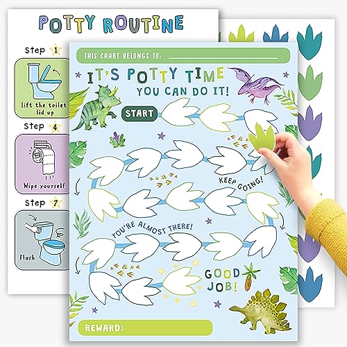 Tabla de calcomanías de entrenamiento para ir al baño para niños, dinosaurios para ir al baño - Recompensas de entrenamiento para niños pequeños -