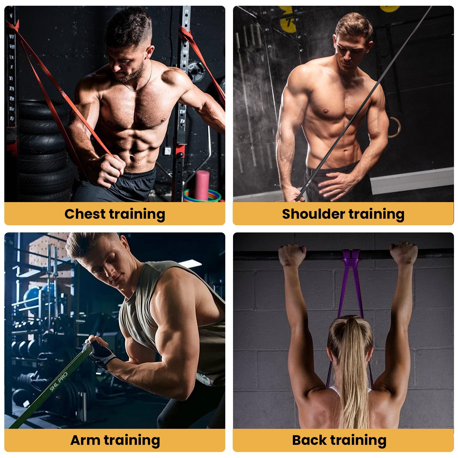 SHL PRO Elastiche Resistenza Band, Set di 5 con Kit di Accessori, Fascia Elastica Fitness per Allenamento Stretching Powerlifting Resistenza, L'Allenamento Della Forza e La Terapia Fisica