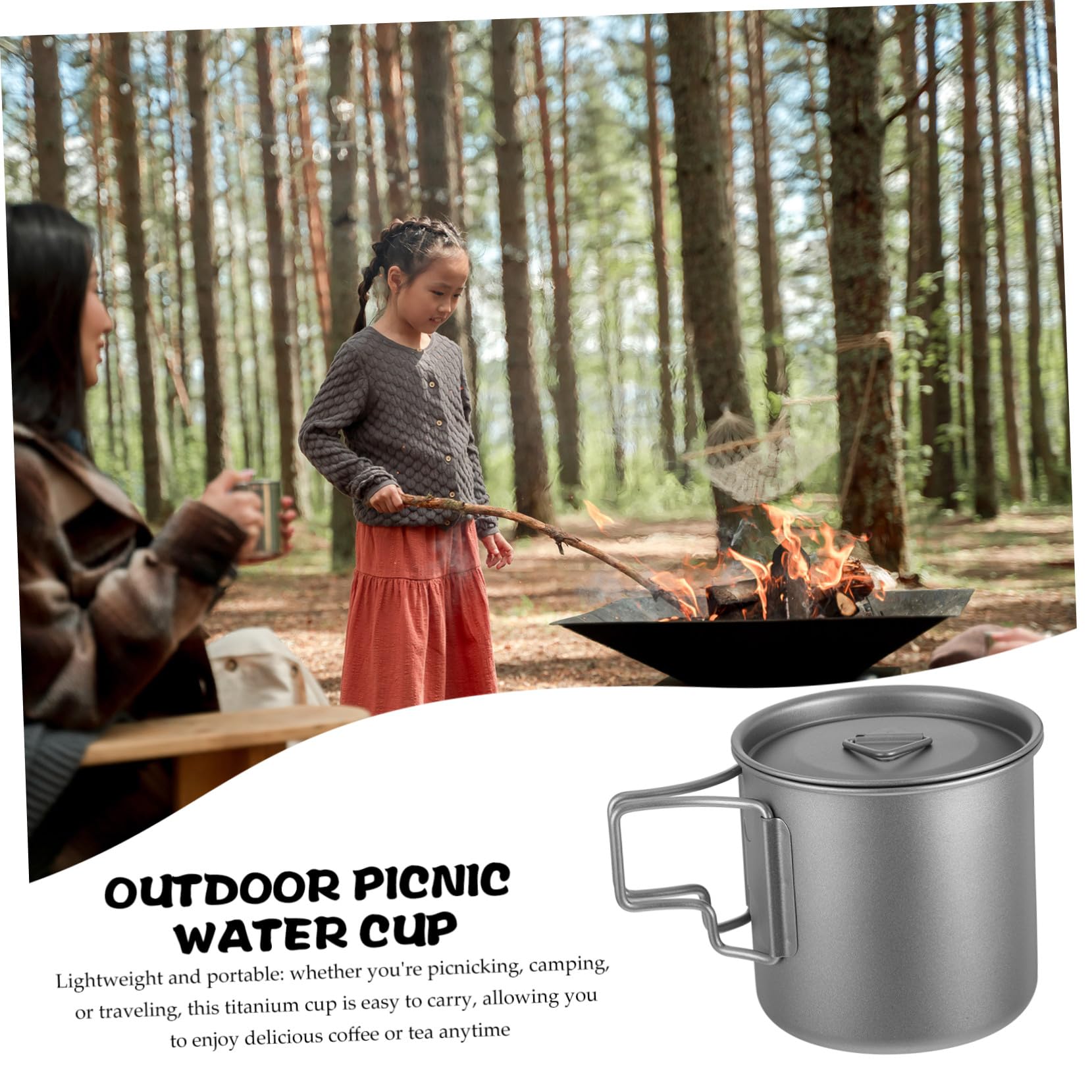 Titanium Camping Becher mit Faltbarem Griff Einlagig für Schnelle Erwärmung Ultraleicht und Kompakt Inklusive Aufbewahrungstasche für Outdoor Wandern Picknick und Backpacking