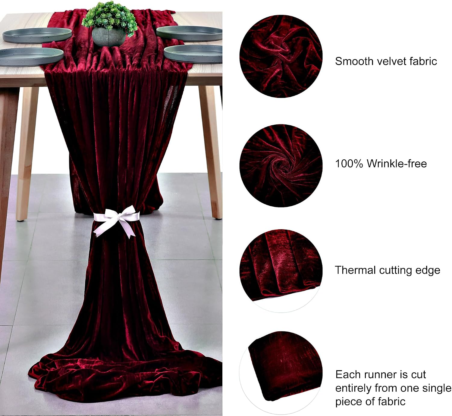 MDS 10 Pack 10ft Velvet Table Runner 29 x120 Inches Long Wedding Runner Romantic Rustic Table Runner for Wedding Decorations, Birthday Parties, Bridal Shower Party Arch Decor – Burgundy