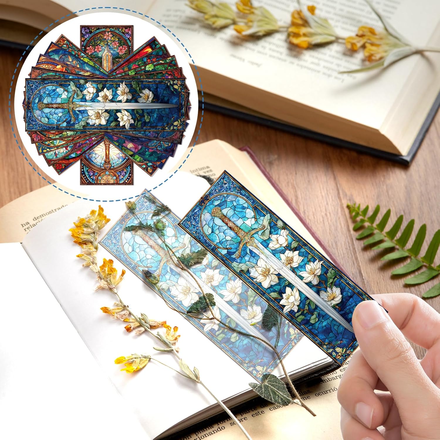 Sword Stained Glass Transparent Bookmark - Wxiben 10 Pcs Cool Sword Transparent PVC Bookmark Fantastic Floral Book Mark Page Clips Gifts for Women Men Book Lovers Teacher Student Bookish Readers - Image 6