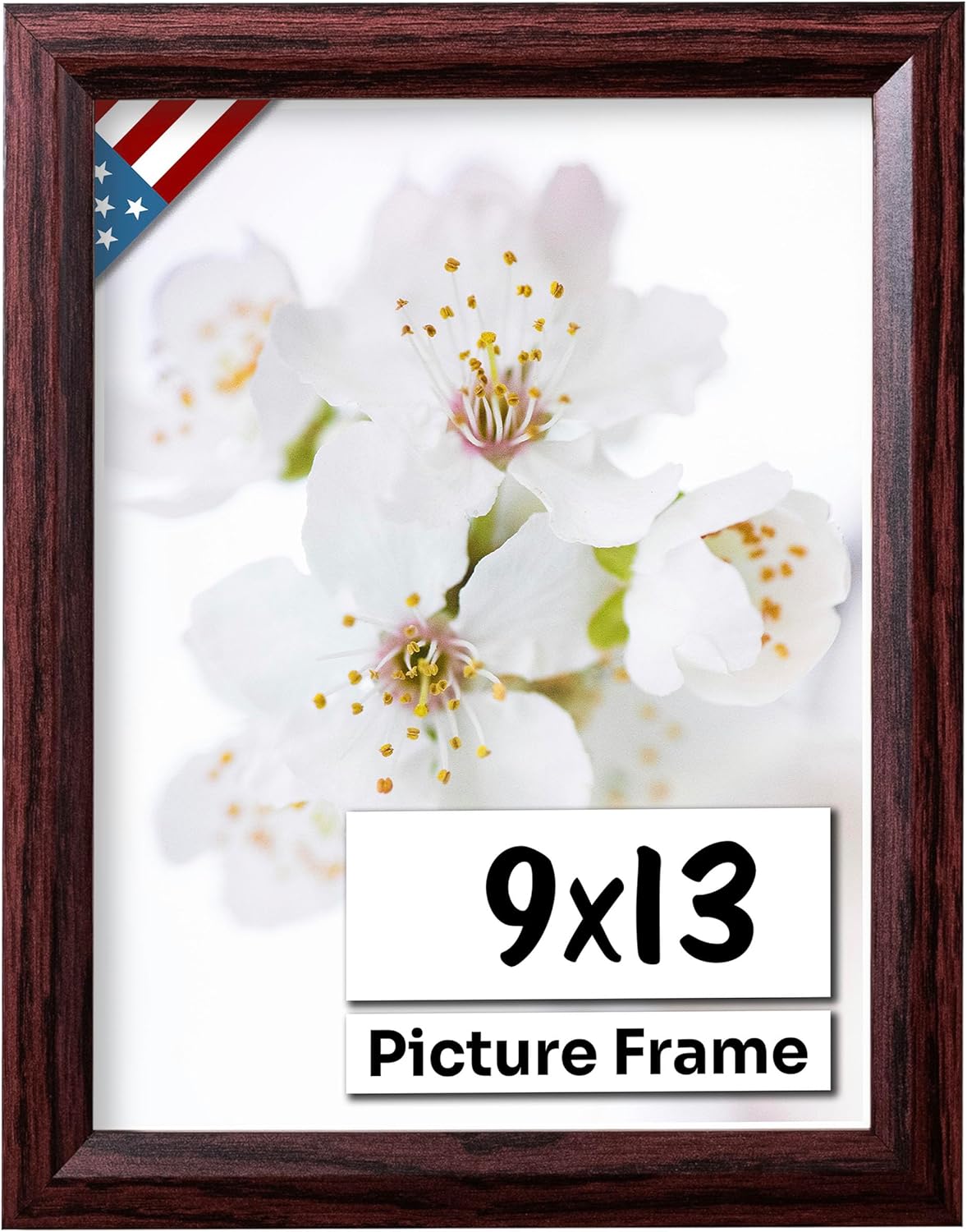 Cherry 9x13 Picture Frame Beveled .84" Inch Wide - Cherry Wall Decor Handmade Solid Wood Frames with Preinstalled Hangers and UV Blocking Plexiglass 13x9 Frame