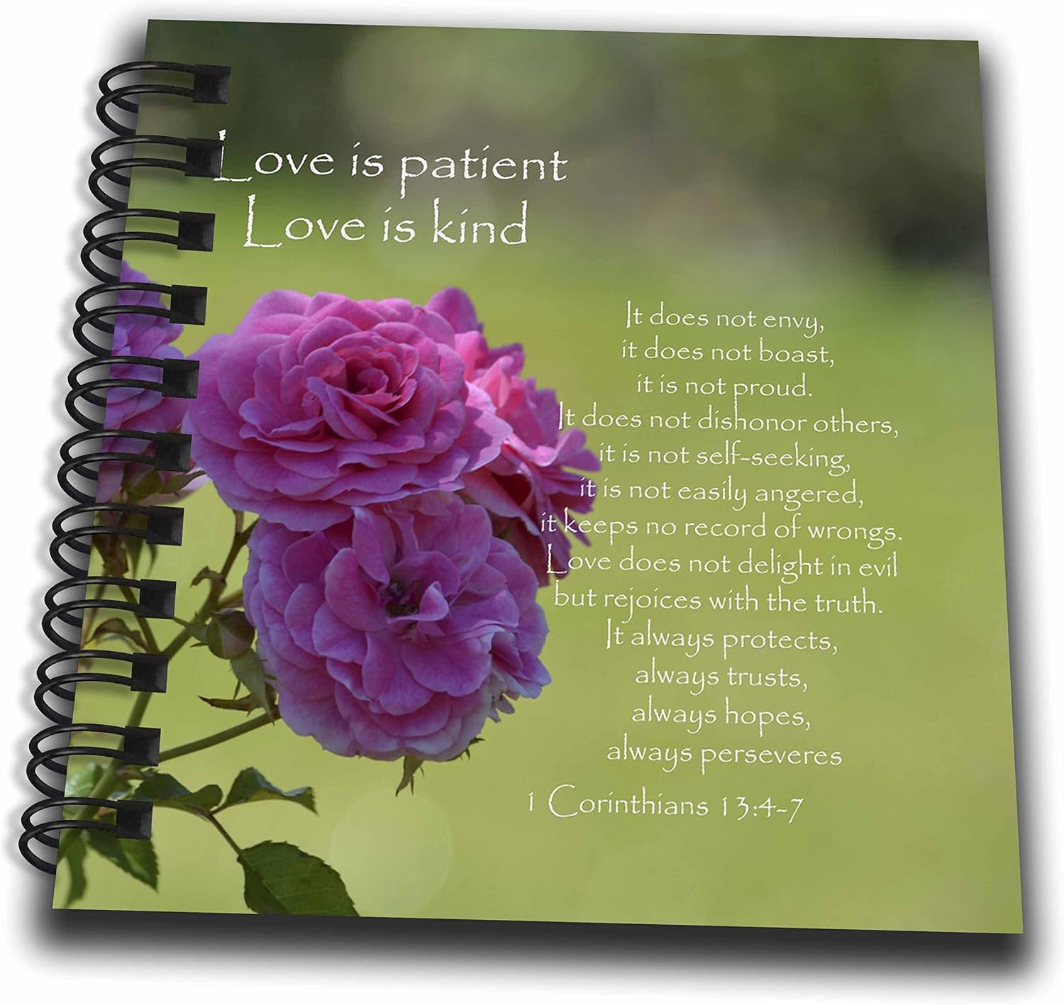 3dRose db_110502_3 Pretty Pink Roses Love is Patient Bible Verse-Inspirational-Mini Notepad, 4 by 4"