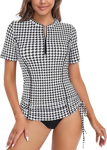 LURANEE Camiseta de protección contra erupciones de manga corta para mujer, UPF 50+ lateral, ajustable, traje de baño, tallas S-XXL