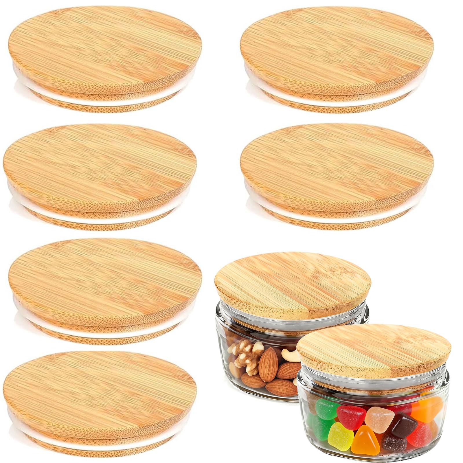 6 Pcs Wood Lids for Gü Pots, Wood Jar Lids with Silicone Sealing, Round Reusable Glass Storage Can Lid for Gu Pot, Yogurt Jar, Cheesecake Jars