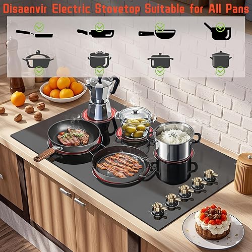 Miniatura 6 de Estufa eléctrica de 36 pulgadas - Estufa eléctrica de 5 quemadores con 8400 W, estufa de cerámica integrada de 36 pulgadas con dos anillos dobles,