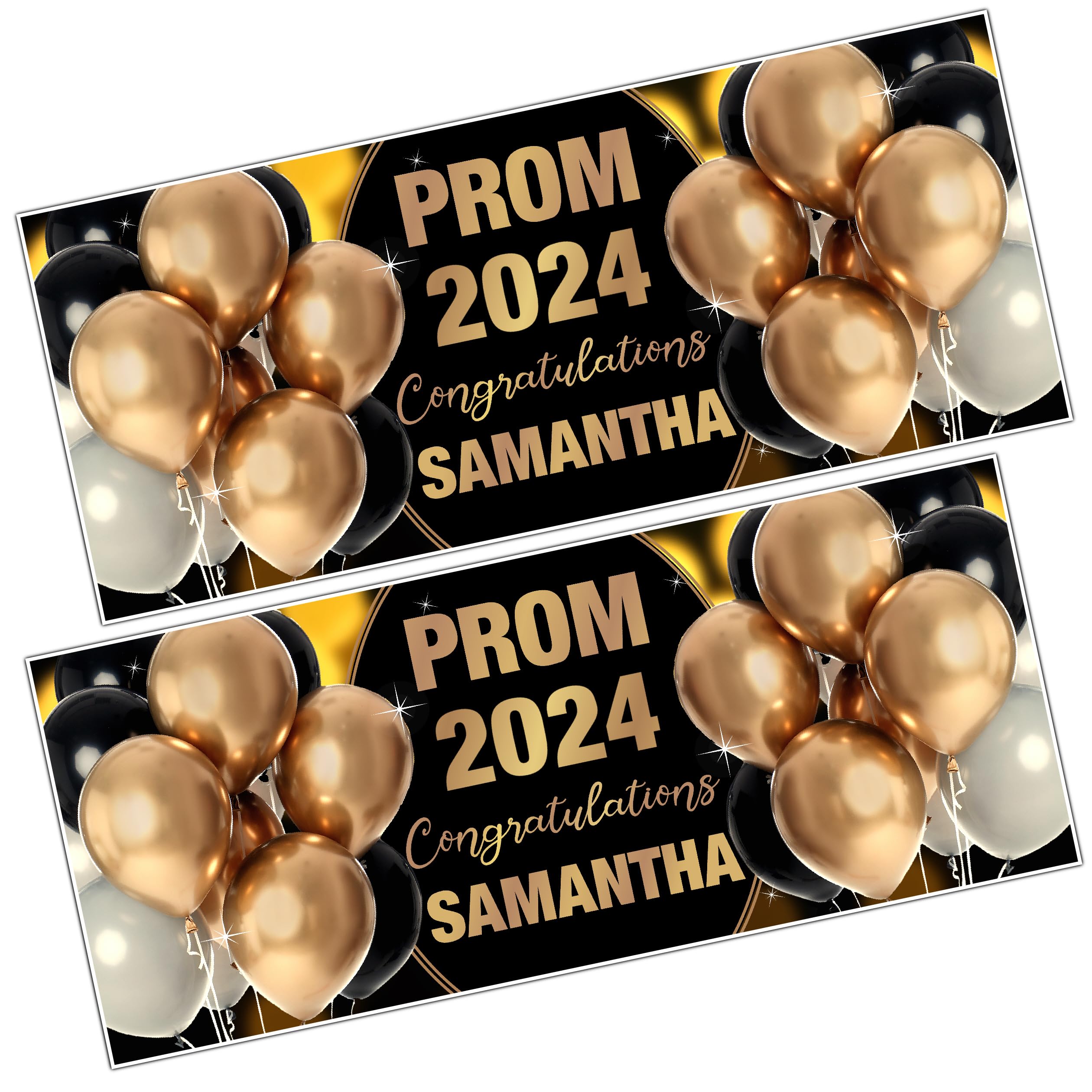2 Personalised Prom Party Banners School Leavers Black & Gold Balloons Decorations N68