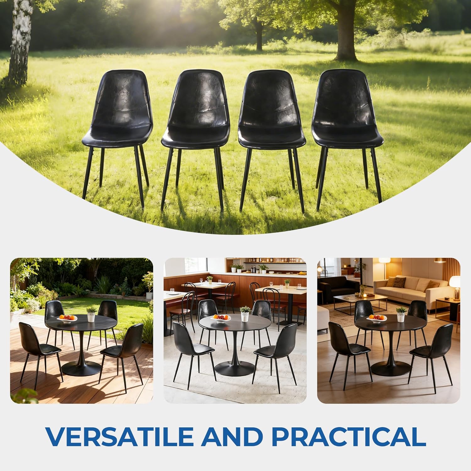 Black PVC Dining Chairs 4 Piece Set Versatile Seating for Dining Kitchen Office Cafe and Accent Use