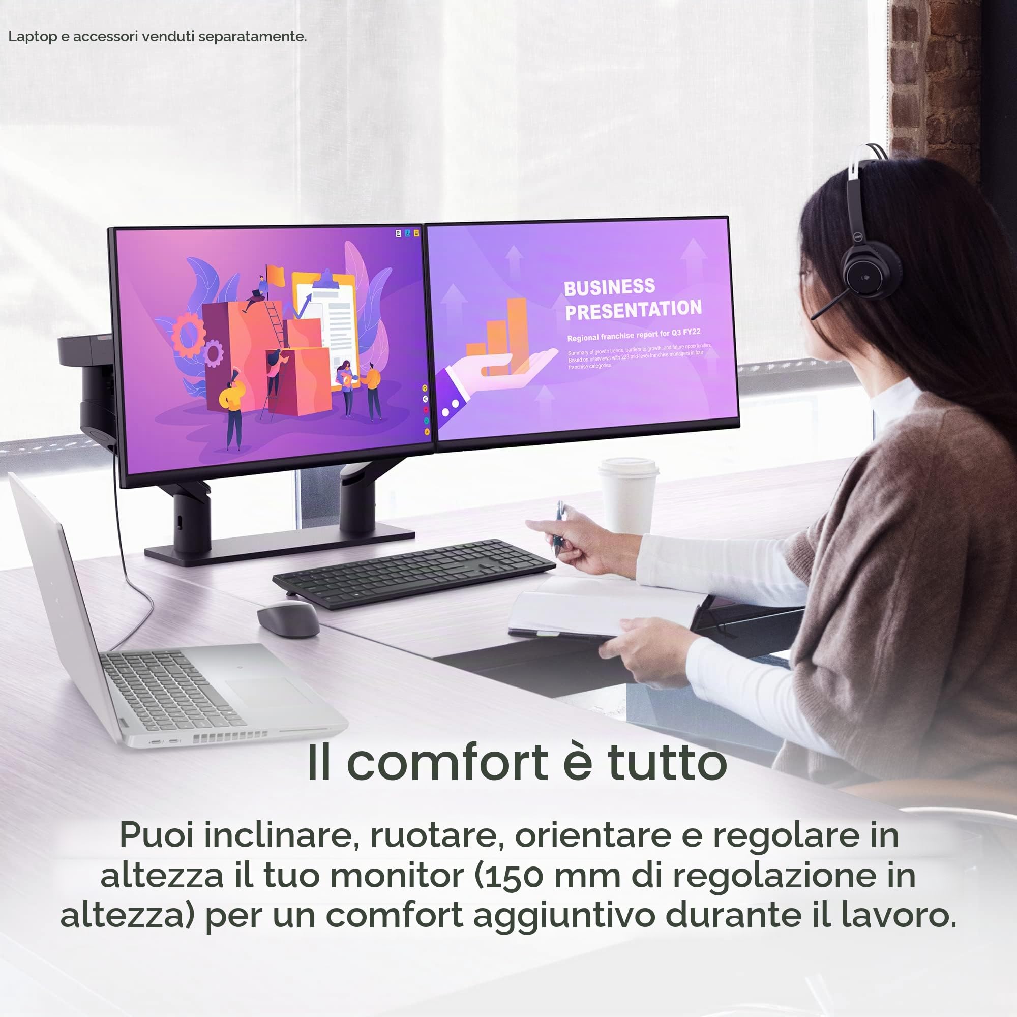 Dell P2422H 24" Full HD (1920x1080) Monitor, 60Hz, IPS, 5ms, 99% sRGB, DisplayPort, HDMI, VGA, 5x USB, 3 Anni di Garanzia, Nero