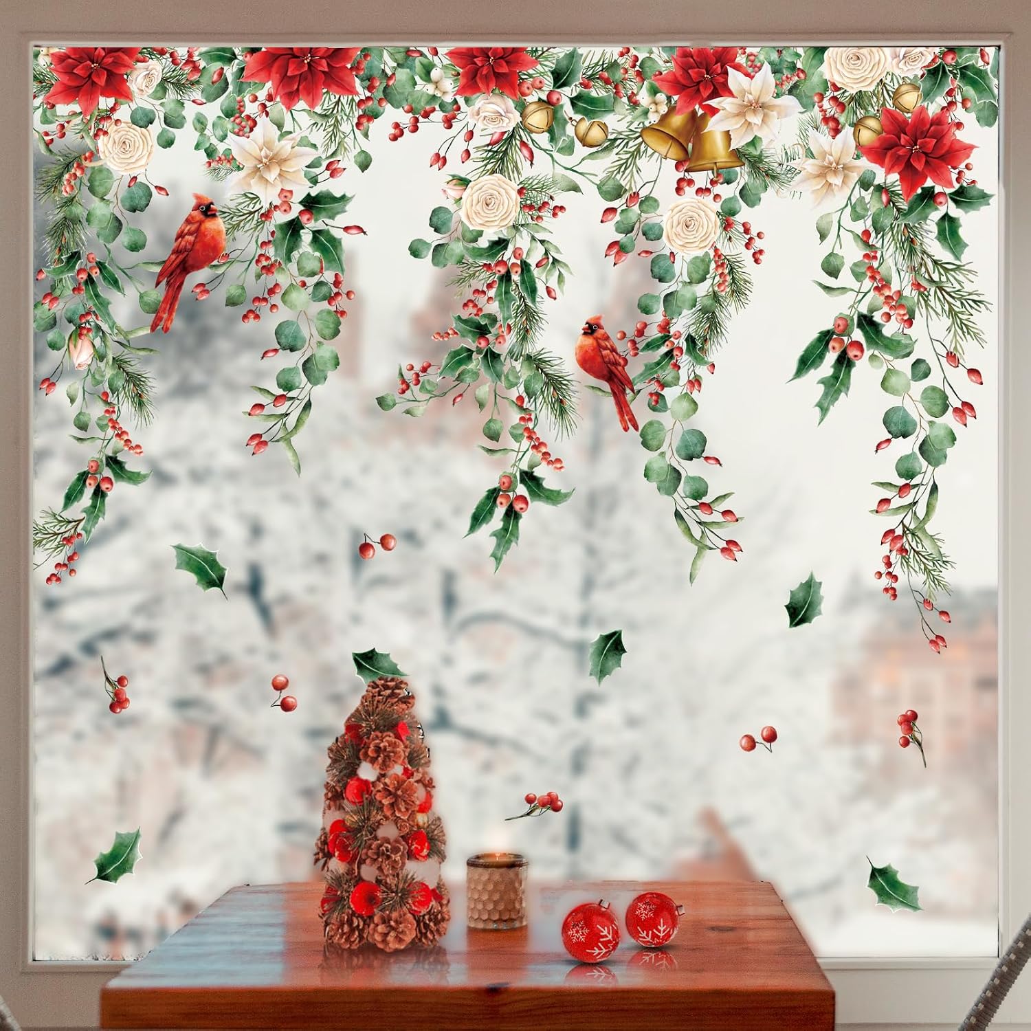 9 Sheets Christmas Floral Window Cling Stickers Hanging — view 3