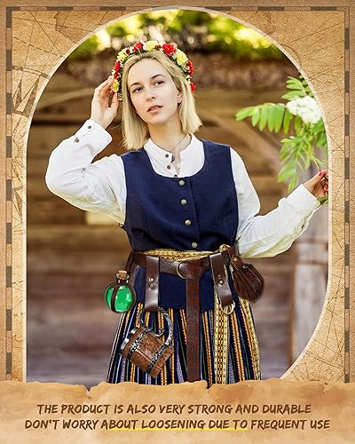 Vista 4 de Sweetude Cinturón renacentista medieval vikingo poción botellas de cuero cinturón bolsa falda senderismo 6 piezas