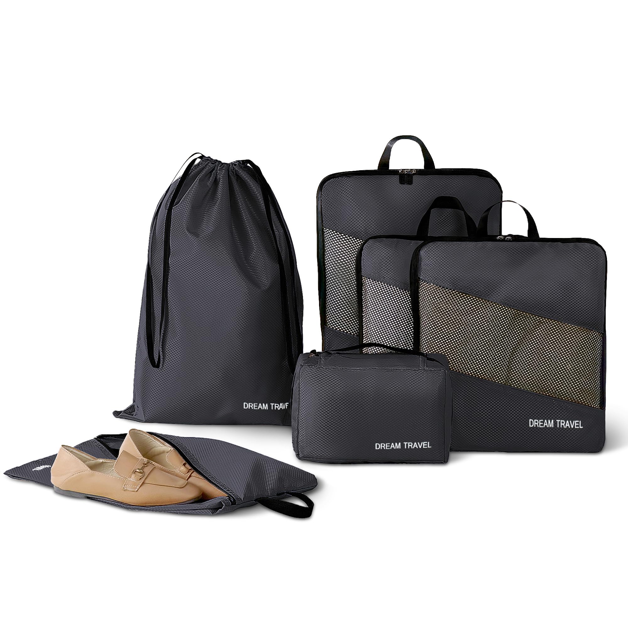 GRANNY SAYS 6 Set Compression Packing Cubes, Clothes Organizer Expandable Travel Bag, Lightweight Carry-on Bag for Cruise Ship, Foldie Cube Travel Backpack for Women, Black