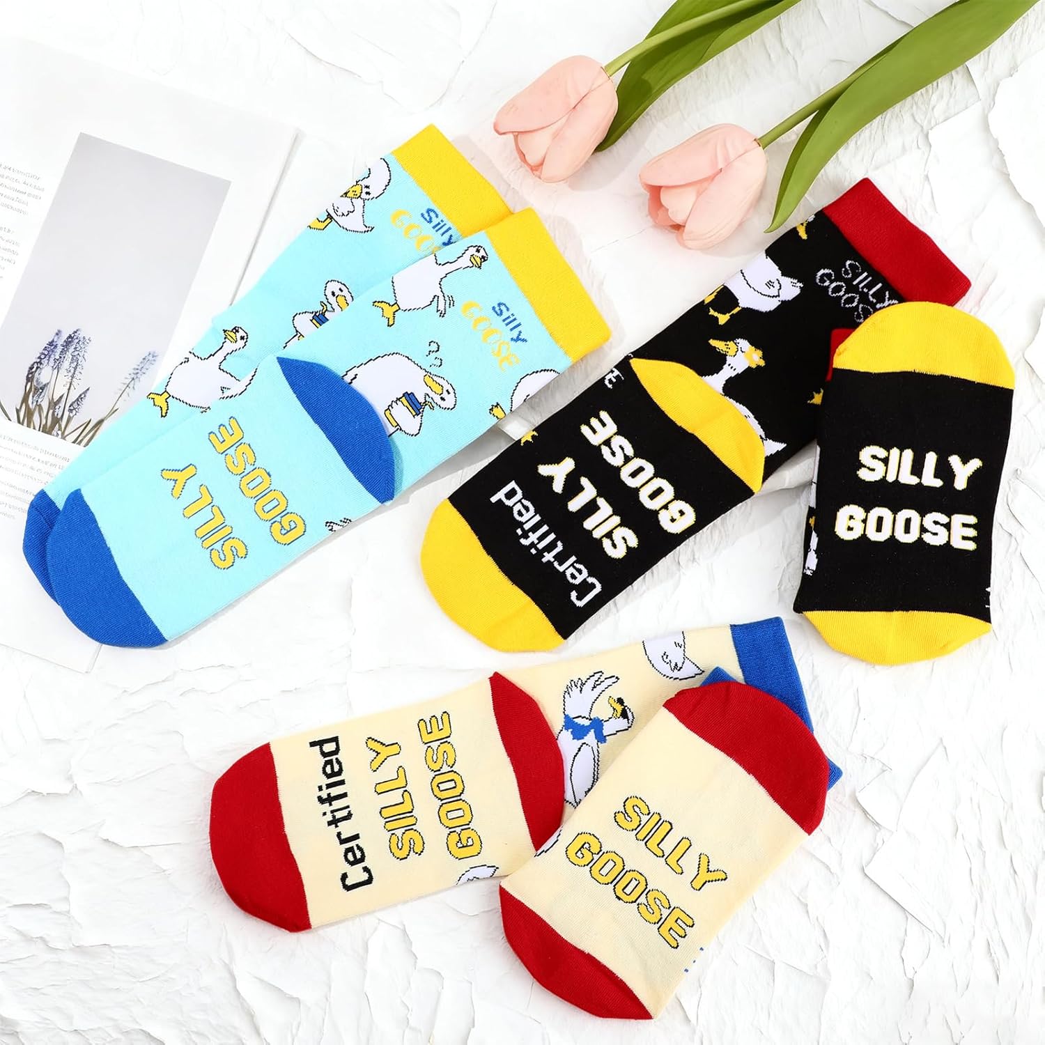 3 Pairs Silly Goose Theme Novelty Socks for Women Cotton Cute Goose Crew Sock Funny Gifts for Women Girl Size 7-10 - Image 2
