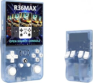 R36MAX 携帯ゲーム機 ポータブルゲーム機 4インチ720×720 IPS HD ハンドヘルドゲームコンソール エミュレーターゲーム機本体 30＋レトロゲーム内蔵 RK3326搭載 4000mAh バックキー付 二人プレイ対応 (フロストグレイシャーブルー, 128G)