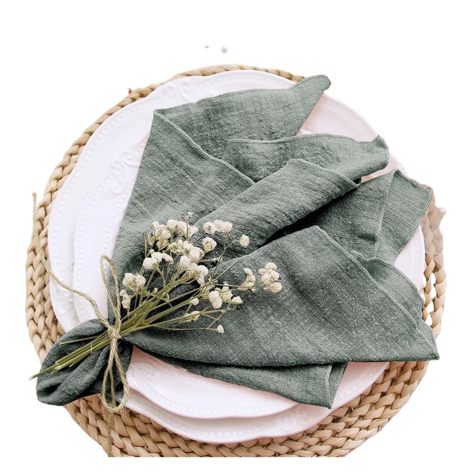 Linen Napkins Cotton Gauze Fabric Napkins Blue 10pcs