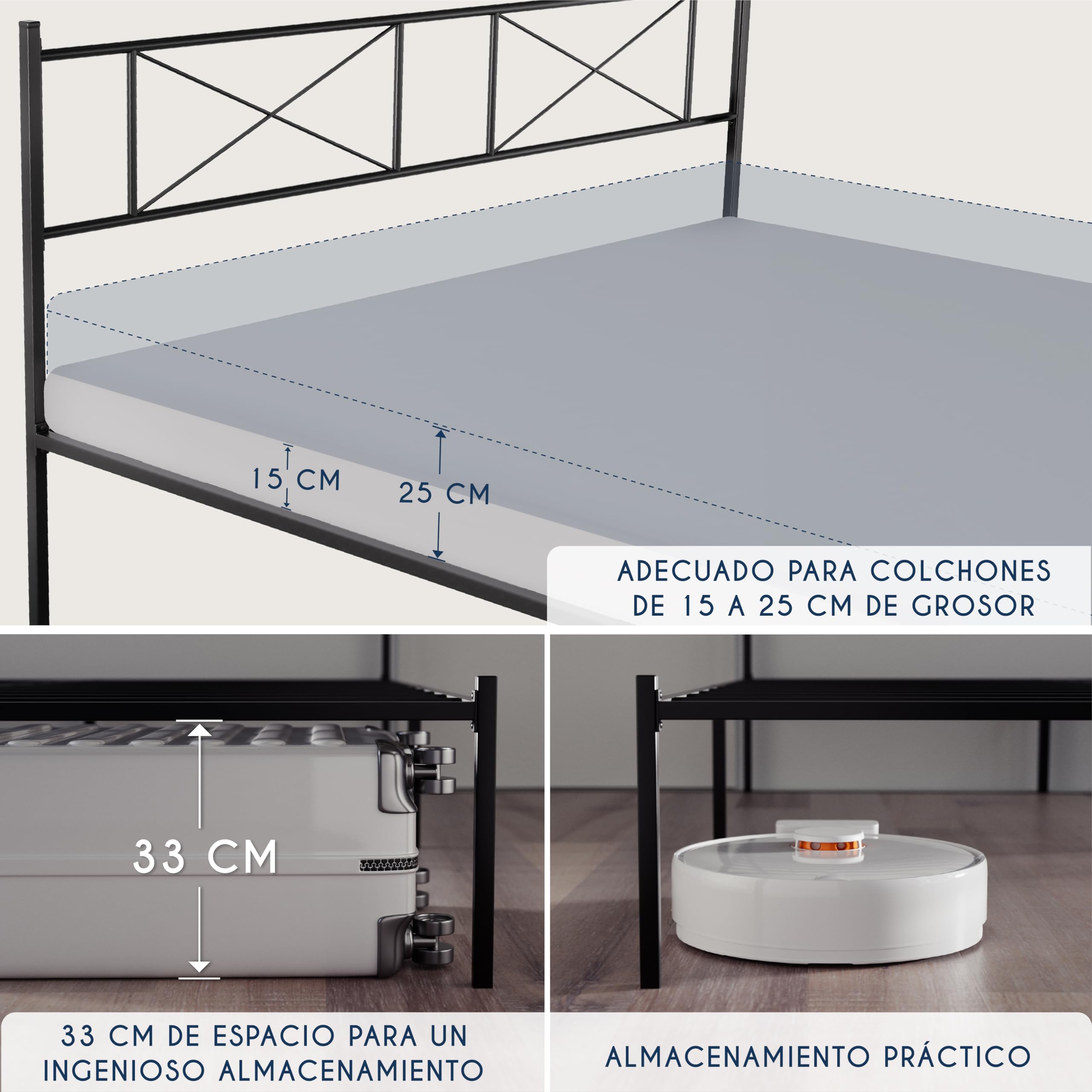 Dreamzie Marco de Cama 160x200 con Somier - Somier para Cama 160x200 con pies - Marcos de Camas con Cabecero - Altura de 35cm Montaje Sencillo y Espacio de Almacenamiento