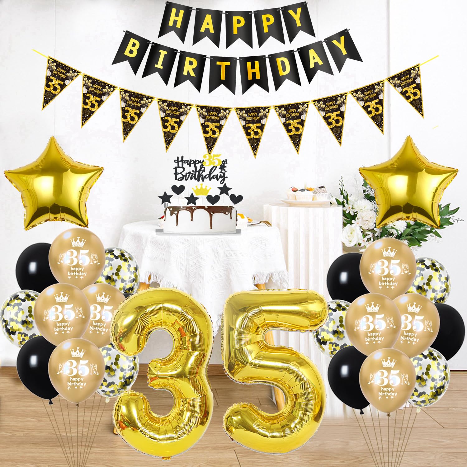 Cnrose - Ballon de 35e anniversaire - Noir et blanc - Décoration de fête pour 35 ans - Pour homme et femme - Argent - 35 ans - Décoration