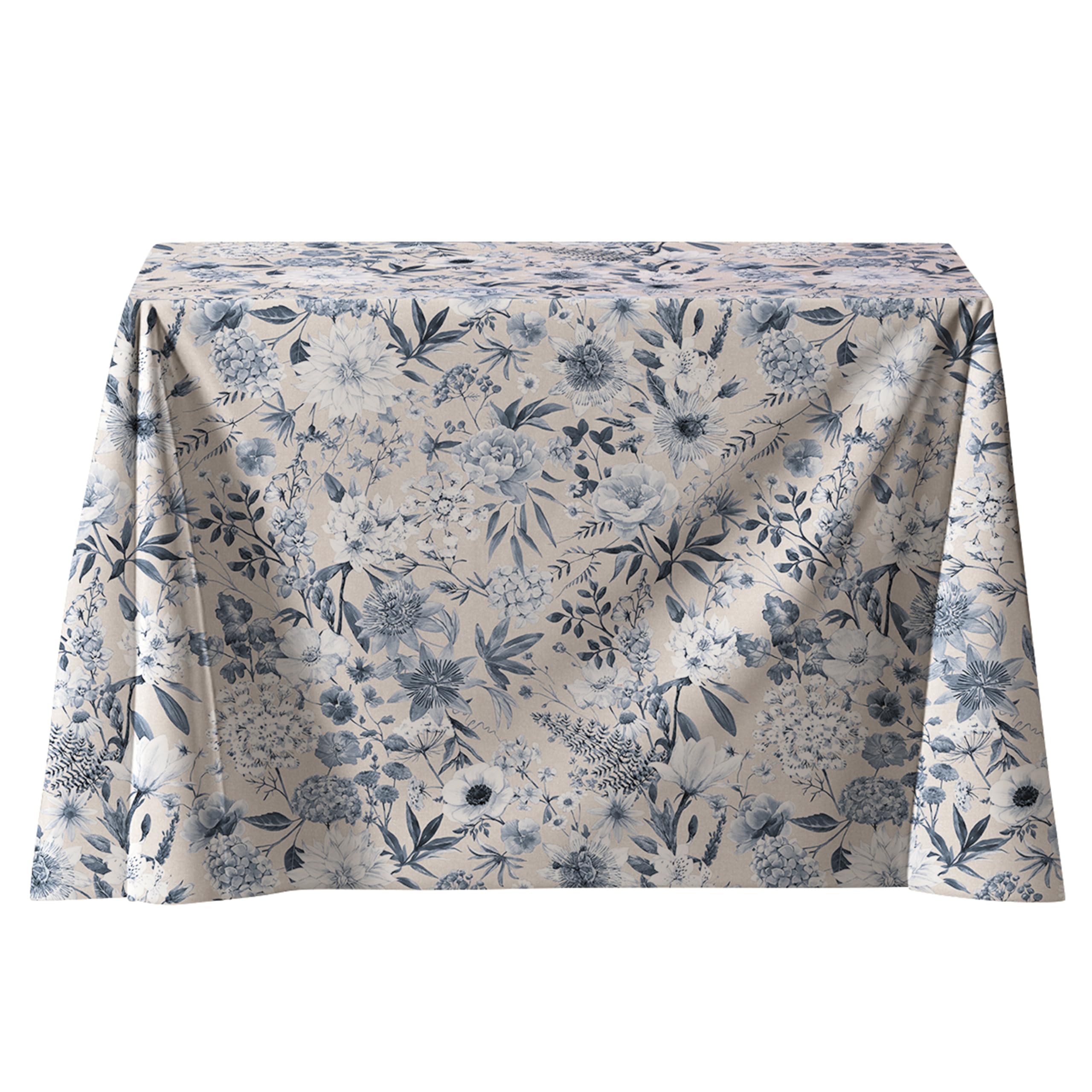 LaFábricadelasTelas -Falda,Ropa de Mesa Camilla Rectangular Primavera Otoño Loneta Estampada Flores algodón, Faldón Faldilla enagüilla. (60x110cm, 70x120cm) (Gris-Azulado, Rectangular 60x110 cm)