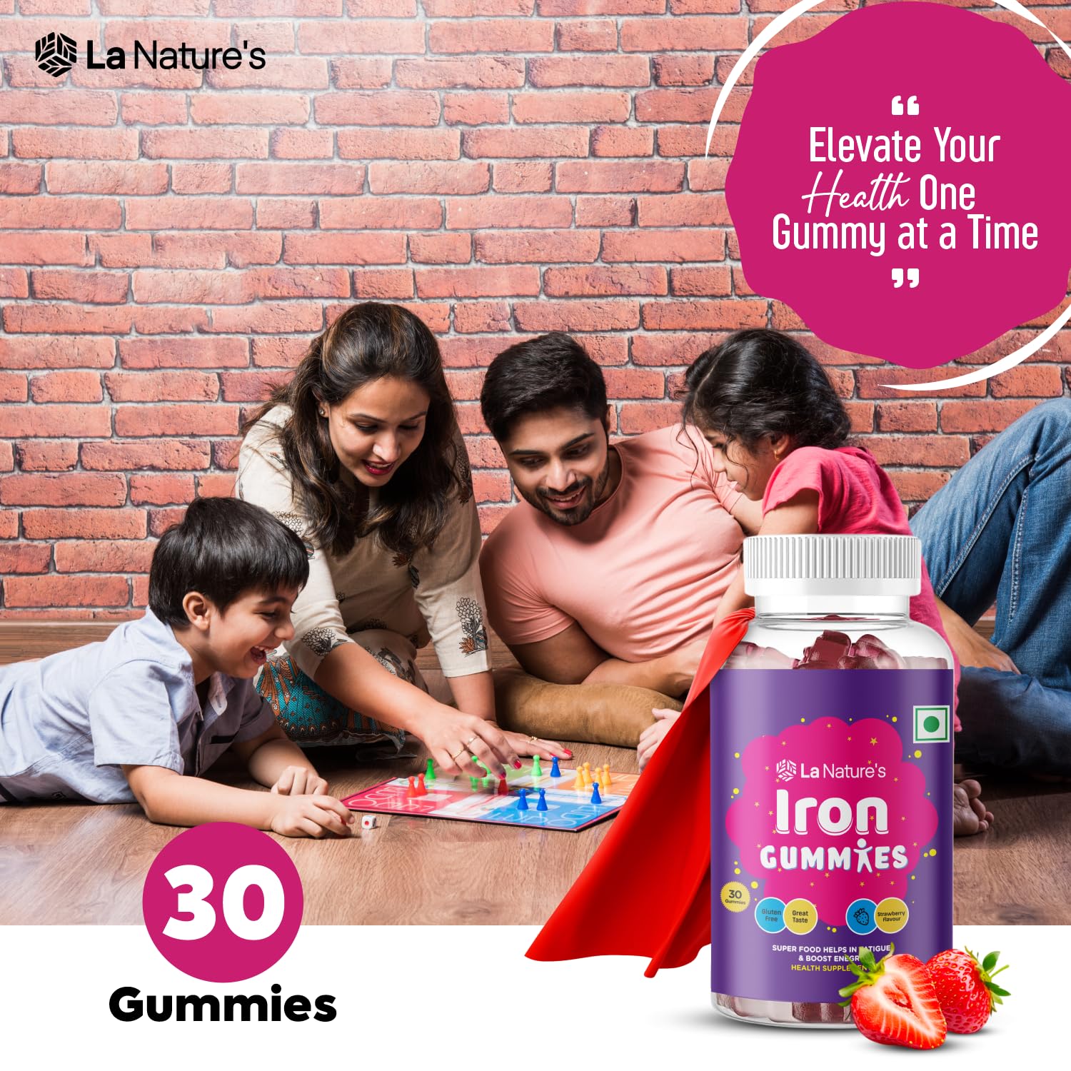 La Nature's Iron Gummies For Kids And Adult s Superfood To Prevent Fatigue And Boost Energy Maintain Hameglobin Level Supports Immune System Strawberry Flavour (30 Gummies) 4